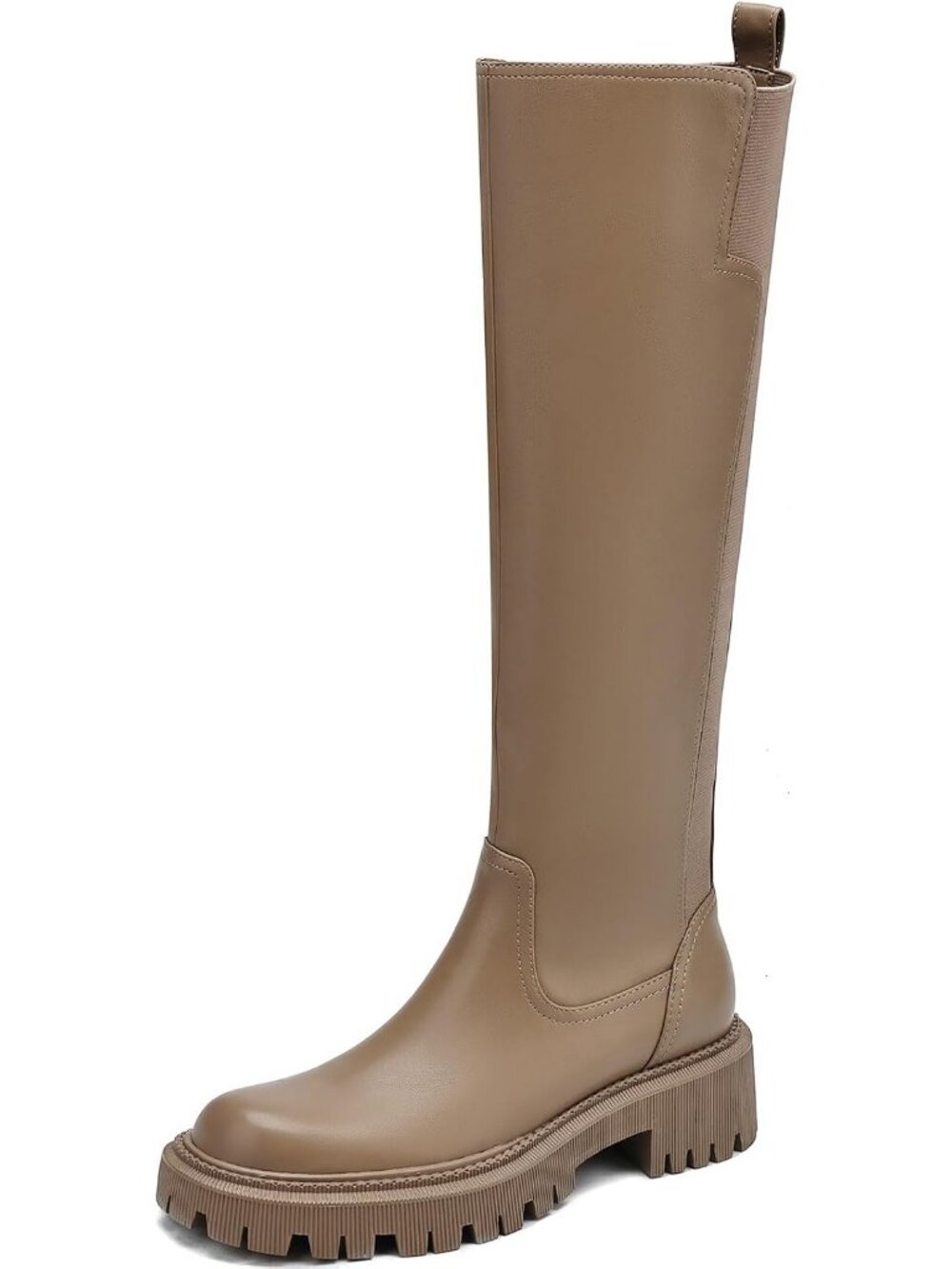 Women's Apricot Platform Chunky Block Low Heel Tall Comfortable Knee High Boot